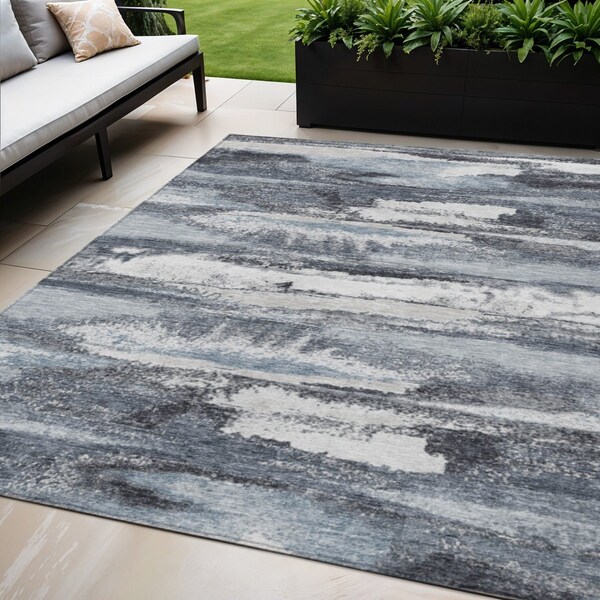 Homeroots 5' X 8' Gray And Silver Abstract Washable Indoor Outdoor Area Rug 612510 - main