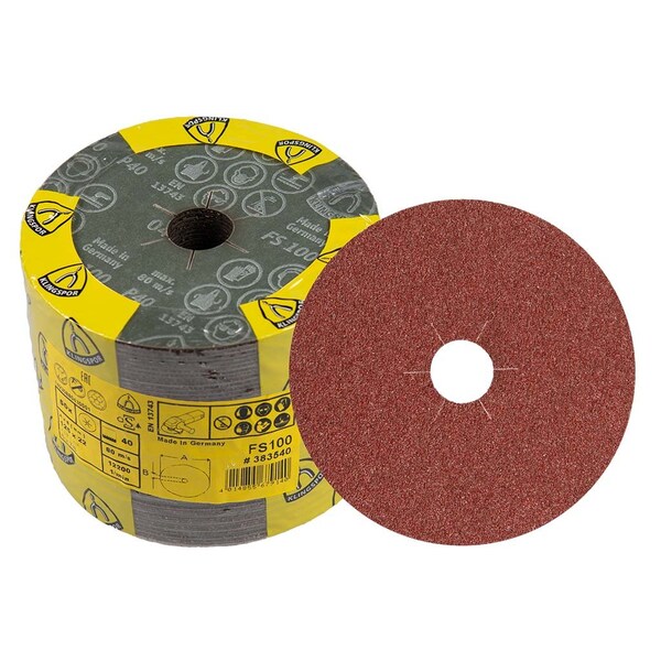 Klingspor Fiber Disc FS100, 36 Grit, 4-1/2 in x 7/8 in Hole, 25PK FS100 036G11522 - main