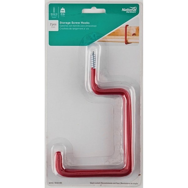 National Hardware V2155 Series Storage Screw Hook, 15 lb, Steel, Red, 2PK N188-005 - main