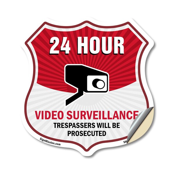 Signmission 24 Hour Surveillance Shield Sign Video S, 18 Inch X 18 Inch, Vinyl Decal SHI-D-18-348 - main