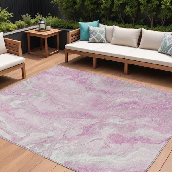 Homeroots 9' X 12' Pink And Silver Abstract Washable Indoor Outdoor Area Rug 618374 - main