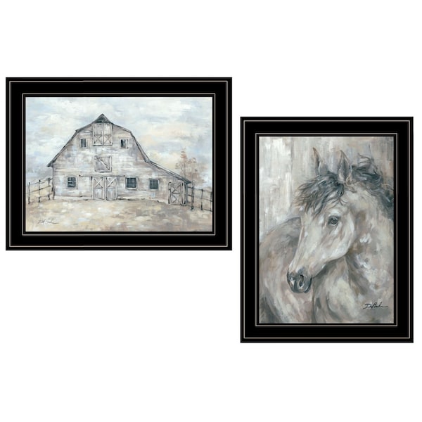 Homeroots Set Of Two TRUE Spirit Horses 2 Black Framed Print Wall Art, 2PK 406143 - main