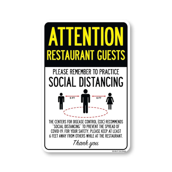 Signmission PSA, Restaurant Guests Practice Social Distancing, 10in X 7in Rigid Plastic, OS-NS-P-710-25409 OS-NS-P-710-25409 - main