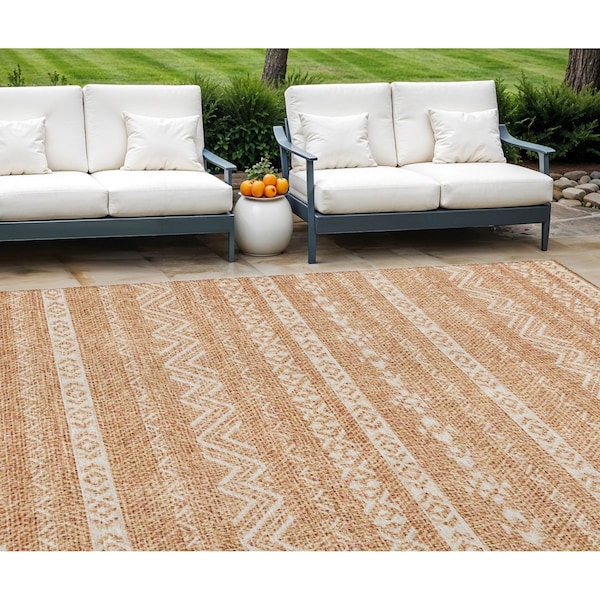 Homeroots 10' X 14' Terra Cotta And Beige Southwestern Washable Indoor Outdoor Area Rug 587571 - main