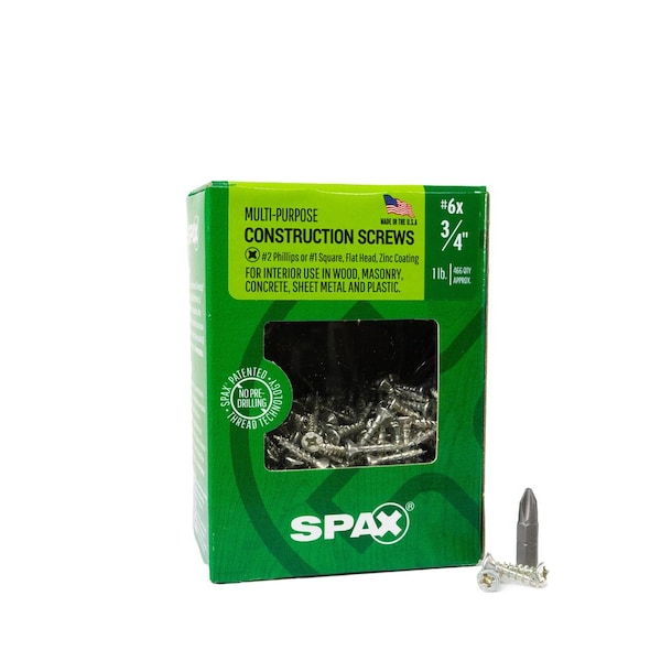 Spax #6 x 3/4 in Interior Wood Screws Construction Flat Head Phillips Square Unidrive, 480PK 4101010350204 - main