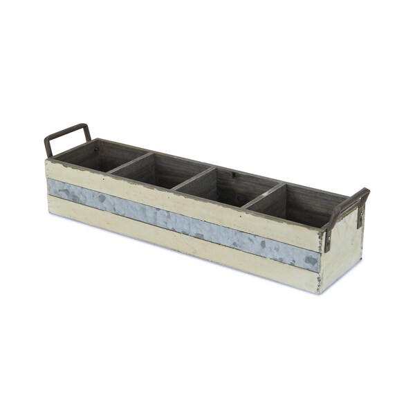 Homeroots 19" Antiqued White Solid Wood And Metal Box 487959 - main