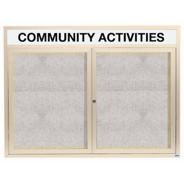 Aarco Illuminated Outdoor Enclosed Bulletin Board w/ Al Frame Header, Powder Coated Ivory, 48''Hx60''W ODCC4860RHIIV - main