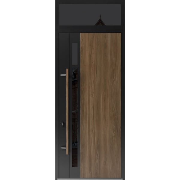 Vdomdoors Steel Door Dekton 0163 Venezia Noce 96”/ Top Exterior Window Sidelite Entry Door Painted W36xH96+ DEKTON0163EXD-VEN-W36xH96+16-RH-I - main