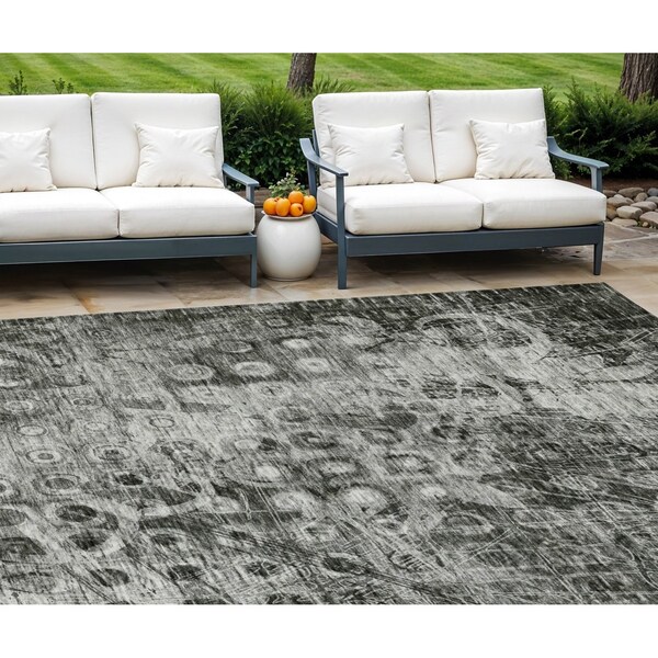 Homeroots 9' X 12' Charcoal Ikat Washable Indoor Outdoor Area Rug 576981 - main