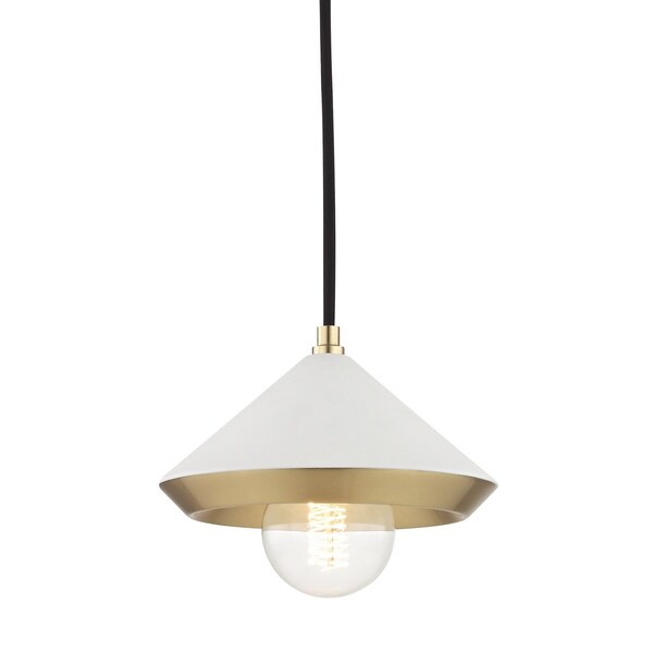Mitzi Marnie 1 Light Pendant 8 In. Aged Brass/Soft Off White H139701S-AGB/WH - main