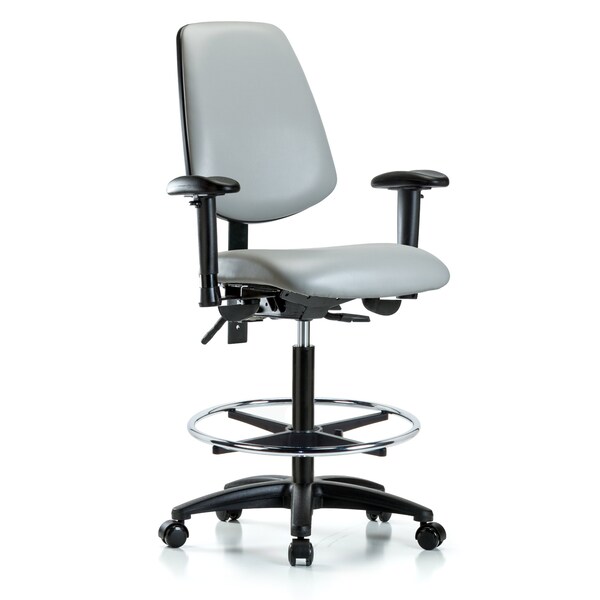 Blue Ridge Ergonomics High Bench Chair Adjustable Arms, 26" to 35" Height, Vinyl, Dove BR-VHBCH-MB-RG-T0-A1-CF-RC-8567 - main