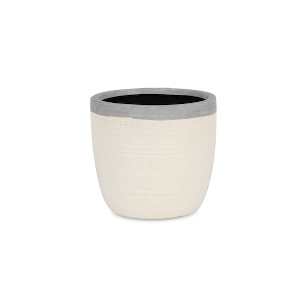 Homeroots 6in Cream and Gray Crackle Glaze Ceramic Indoor Outdoor Round Pot Planter 487433 - main