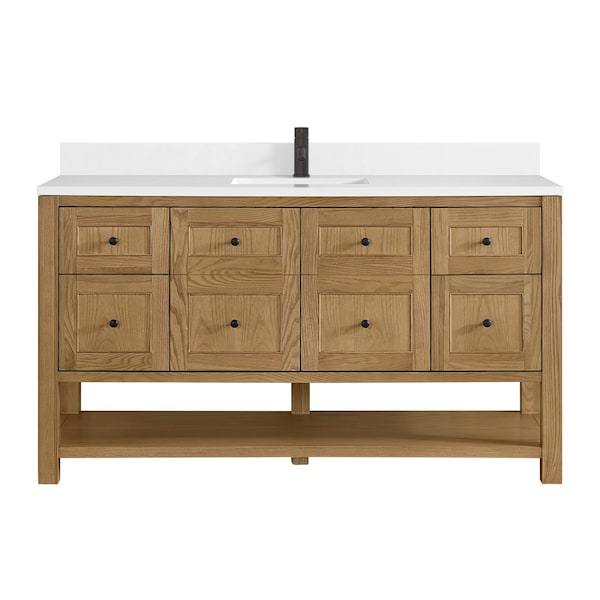 James Martin Vanities 60 in. Single Vanity, Light Natural Oak, w/Single Hole 3 CM White Zeus Quartz Top & Backsplash 330-V60S-LNO-1WZ - main