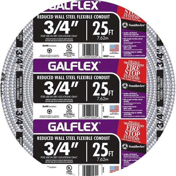 Southwire 3/4 in. D X 25 ft. L Steel Flexible Electrical Conduit For FMC 55081921 - main