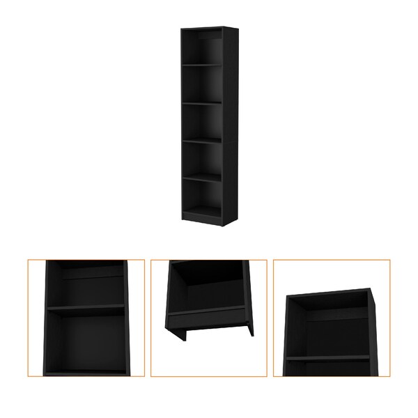 Homeroots 70" Black Wood Five Tier Bookcase 546188 - main