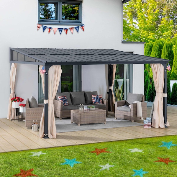 Sunjoy 12 ft. x 14 ft. Metal Roof; Aluminum and Metal Frame with Curtain and Netting A1020309B0 - main
