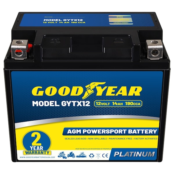 Goodyear GYTX12 - 12 Volt 14 AH, 190 CCA, Rechargeable High-Performance, SLA - AGM Battery GY4140760 - main