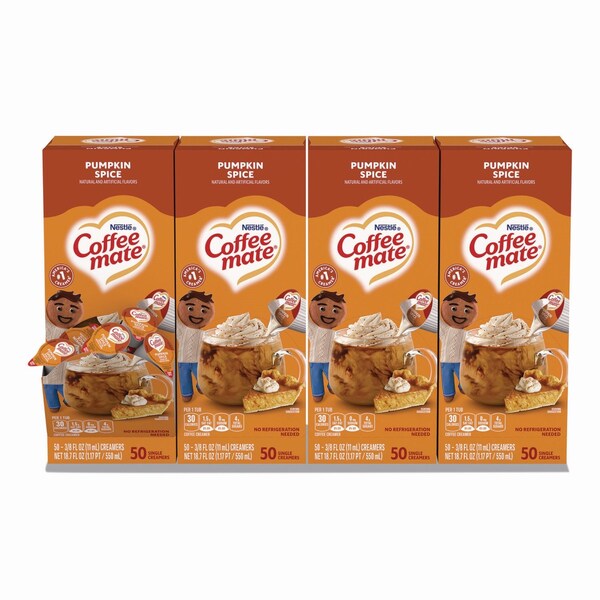 Coffee Mate Liquid Coffee Creamer, Pumpkin Spice, 0.38 oz Mini Cups, 200PK 12270602 - main