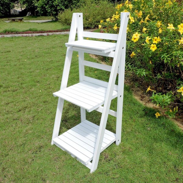 International Caravan Royal Fiji Acacia 3-Tier Plant Stand, Antique White TT-FB-014-AC-AWT - main