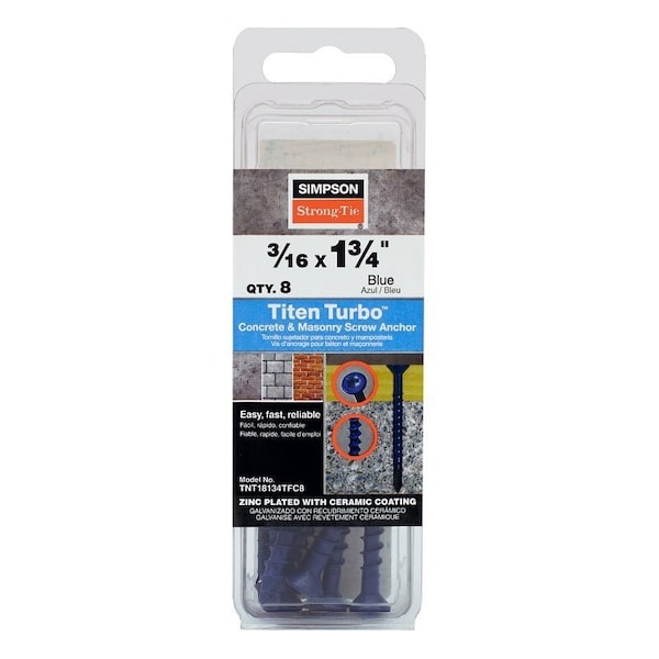 Simpson Strong-Tie Titen Turbo Screw Anchor, 3/16 in Dia, 1-3/4 in L, Carbon Steel, Ceramic-Coated/Zinc TNT18134TFC8 - main