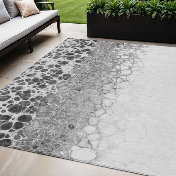 Homeroots 5' X 8' Gray Silver And Charcoal Abstract Washable Indoor Outdoor Area Rug 582519 - main