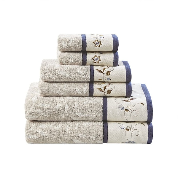 Homeroots Set of Six Cream Cotton Jacquard Towel Set, 6PK 712110 - main