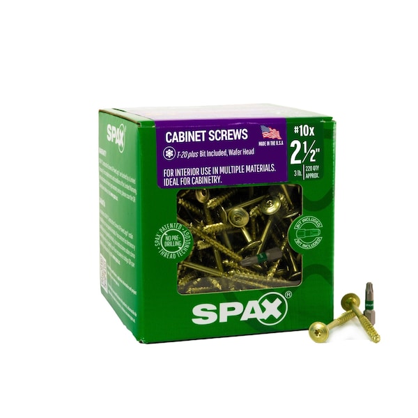 Spax #10 x 2-1/2 in Interior Cabinet Wood Screws Construction Wafer Head T-Star Plus 3 LB, 220PK 42810205006045 - main