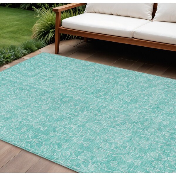 Homeroots 9' X 12' Teal Blue And Ivory Floral Washable Indoor Outdoor Area Rug 581886 - main