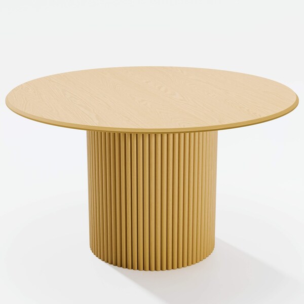 Homeroots 52" Brown Solid Wood Pedestal Base Round Top Dining Table 720977 - main