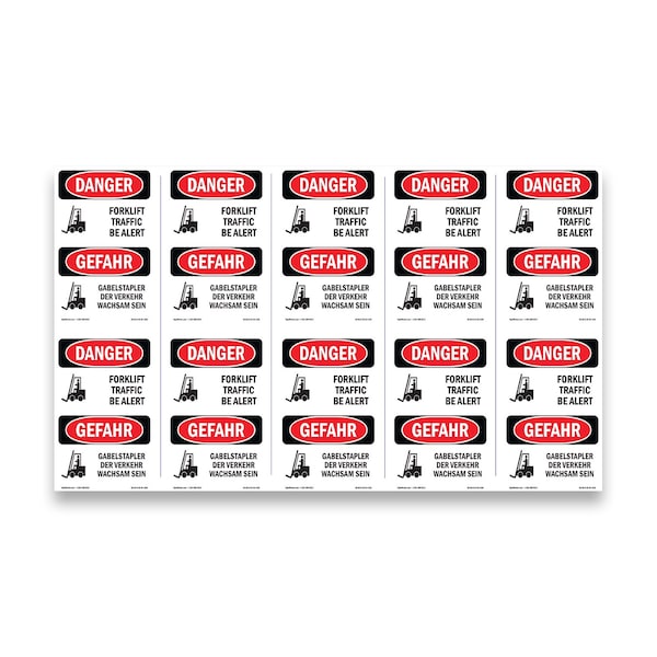 Signmission OSHA Danger Sign, 5" Height, Forklift Traffic Be Alert Bilingual, DS-D-35-VG-1265-10PK OS-DS-D-35-VG-1265-10PK - main
