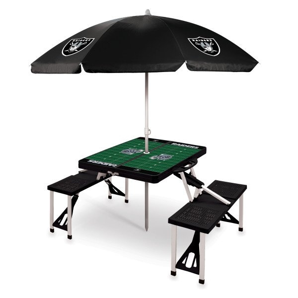 Picnic Time Family Of Brands Las Vegas Raiders - Picnic Table Portable Folding Table with Seats and Umbrella, (Black) 811-02-175-235-2 - main