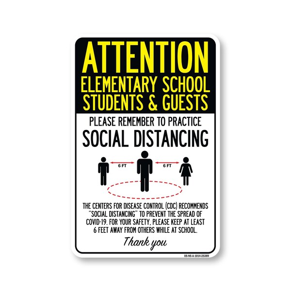 Signmission PSA, Elementary School Students And Guests Social Distancing, 14inX10in, OS-NS-A-1014-25389 OS-NS-A-1014-25389 - main