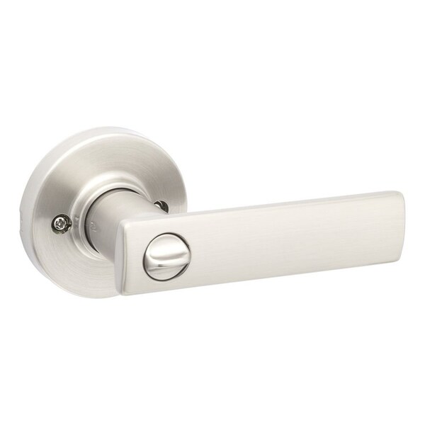 Kwikset Breton Lever with Round Rose Privacy Door Lock with 6AL Latch and RCS Strike Satin Nickel Finish 300BRNLRDT-15 - main