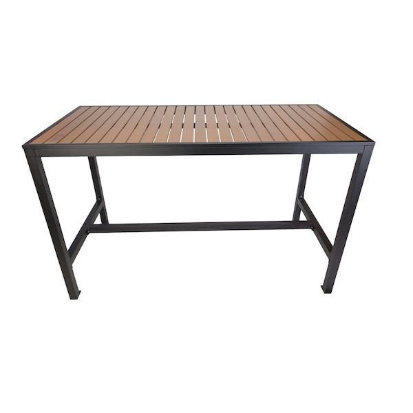 Bfm Seating Longport 4-Leg Bolt-Down Table 35x71, Synthetic Teak Top, Black Frame - Umbrella Hole Optional PH4L3571TKBL - main
