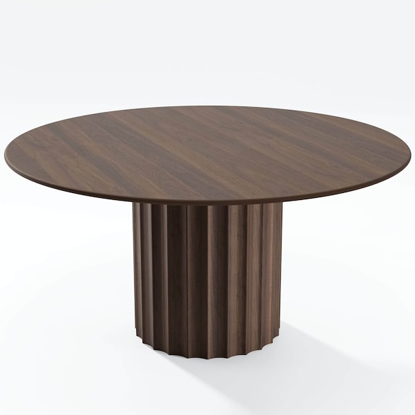 Homeroots 60" Brown Wood Pedestal Base Round Top Dining Table 720946 - main