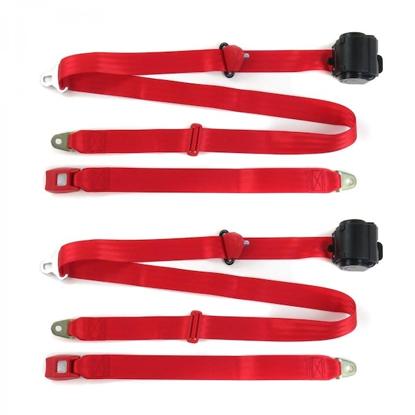 Geared2Golf Chevy Truck 1988-1998 Standard 3 Point Red Retractable Bucket Seat Belt Kit - 2 Belts GE2405206 - main