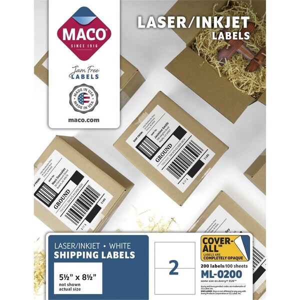 Maco Tag & Label Maco White All-Purpose Labels, 5 1/2 x 8 1/2, 200/Box ML0200 - main