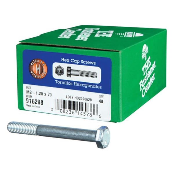 Hillman 916298 M8-1.25 x 70 mm Metric Fine Steel Hex Cap Screws - Zinc Plated Steel 5305875 - main