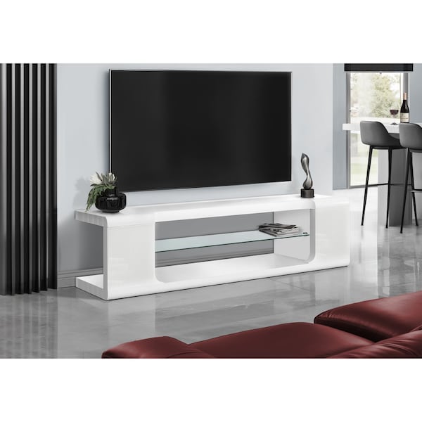 Monarch Specialties Tv Stand, 60 Inch, Console, Storage Shelves, Living Room, Bedroom, Laminate, Glossy White I 3535 - main