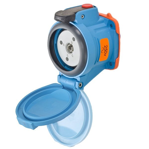 Meltric DSN30 RECEPTACLE POLY BLUE SIZE 2 TYPE 4X IP 69 3P+G 30 A 250 VAC 60 Hz NO AUX MUSHROOM PAWL 63-34073-375 - main