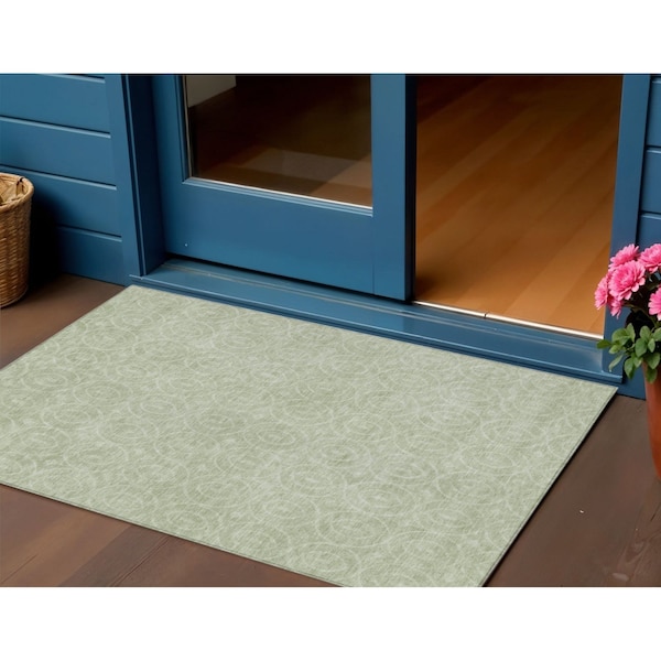 Homeroots 3' X 5' Mint Green Geometric Washable Indoor Outdoor Area Rug 607488 - main