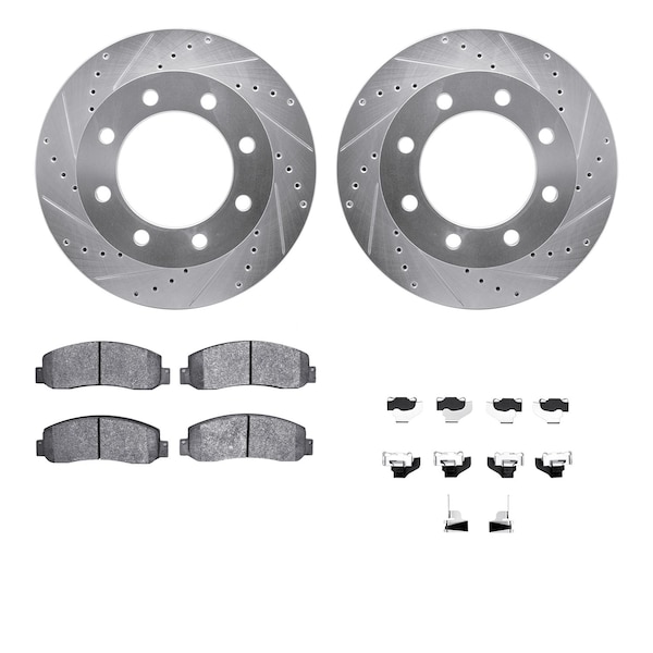 Dynamic Friction Co DFC Brake Rotor - Drilled & Slotted - Silver- Heavy Duty Brake Pad includes Hardware 7412-54081 - main