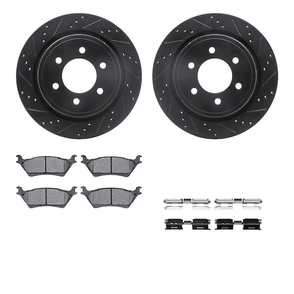 Dynamic Friction Co DFC Brake Rotor Drilled & Slotted - Black- w/Ultimate Duty Brake Pad & HW Kit 8412-54097 - main