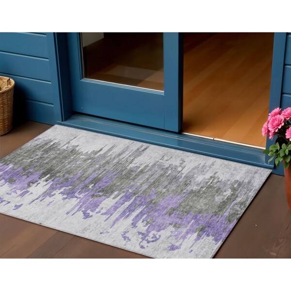 Homeroots 3' X 5' Purple Ivory And Charcoal Abstract Washable Indoor Outdoor Area Rug 582398 - main