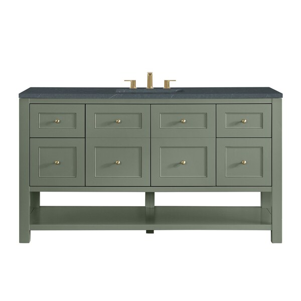 James Martin Vanities Breckenridge 60 in. Single Vanity, Smokey Celadon, w/ 3 CM Charcoal Soapstone Quartz Top 330-V60S-SC-3CSP - main