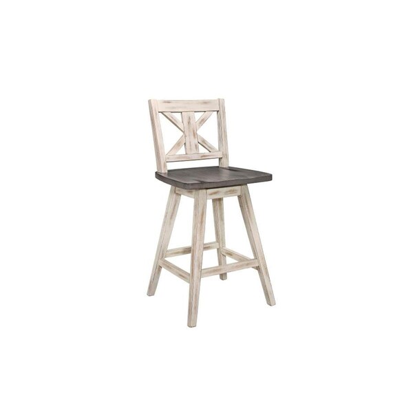 Home Elegance 37.5 x 17.5 x 17.5 in. Amsonia Swivel Counter Height Chair - Antique White, 2PK 5602-24WT - main