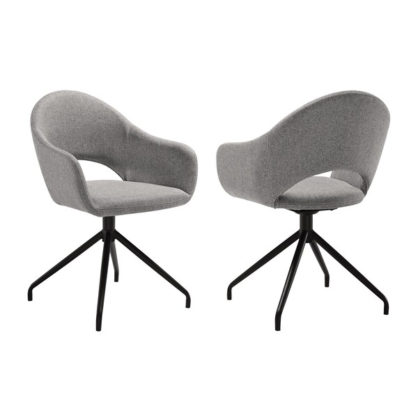 Armen Living Pria Swivel Upholstered Dining Chair in Gray Fabric with Black Metal Legs - Set of 2 LCPRSIGRYBLK - main