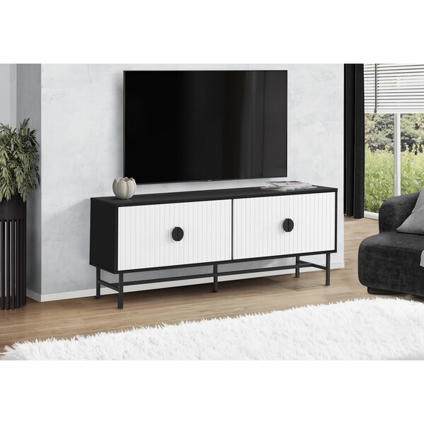 Monarch Specialties Tv Stand, 60 Inch, Console, Storage Cabinet, Living Room, Bedroom, Black And White Laminate I 2732 - main