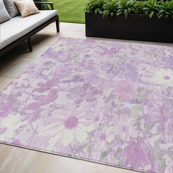 Homeroots 5' X 8' Lavender Purple And Lilac Floral Washable Indoor Outdoor Area Rug 611199 - main