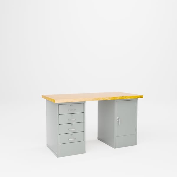 Pucel Pedestal Bench with Door and Drawer Cabinet, 60 in W x 30 in D x 34 in H, Light Blue CDB-3060-W - main